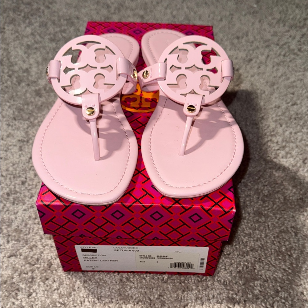 Tory Burch Miller Patent Leather Sandal In Petunia